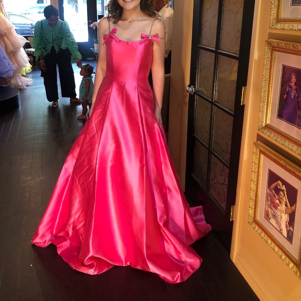 Jovani Pink Gown with Crystal Bows - Sz 4
